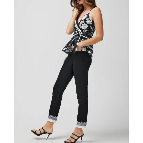 White House Black Market High-Rise Embroidered Black Cuff Slim Crop Jeans, Sz. 2 - Picture 2 of 11